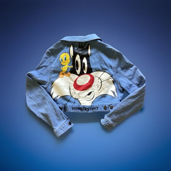 Looney Tunes Members Only Denim Jacket - Large - Tweety Sylvester 90s Streetwear - Picture 1 of 13